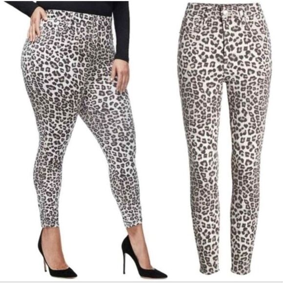 Good American NWT Good Waist Crop Skinny Wild Leopard Jeans 22
